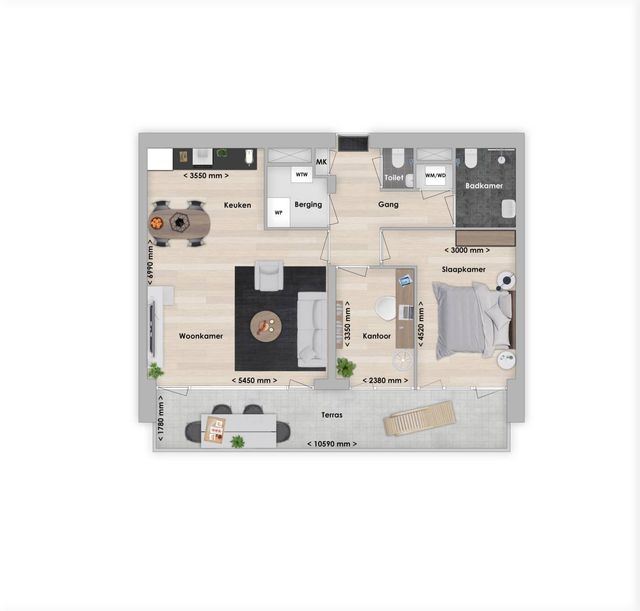 Type C appartement 3 kamers ca. 75 m2